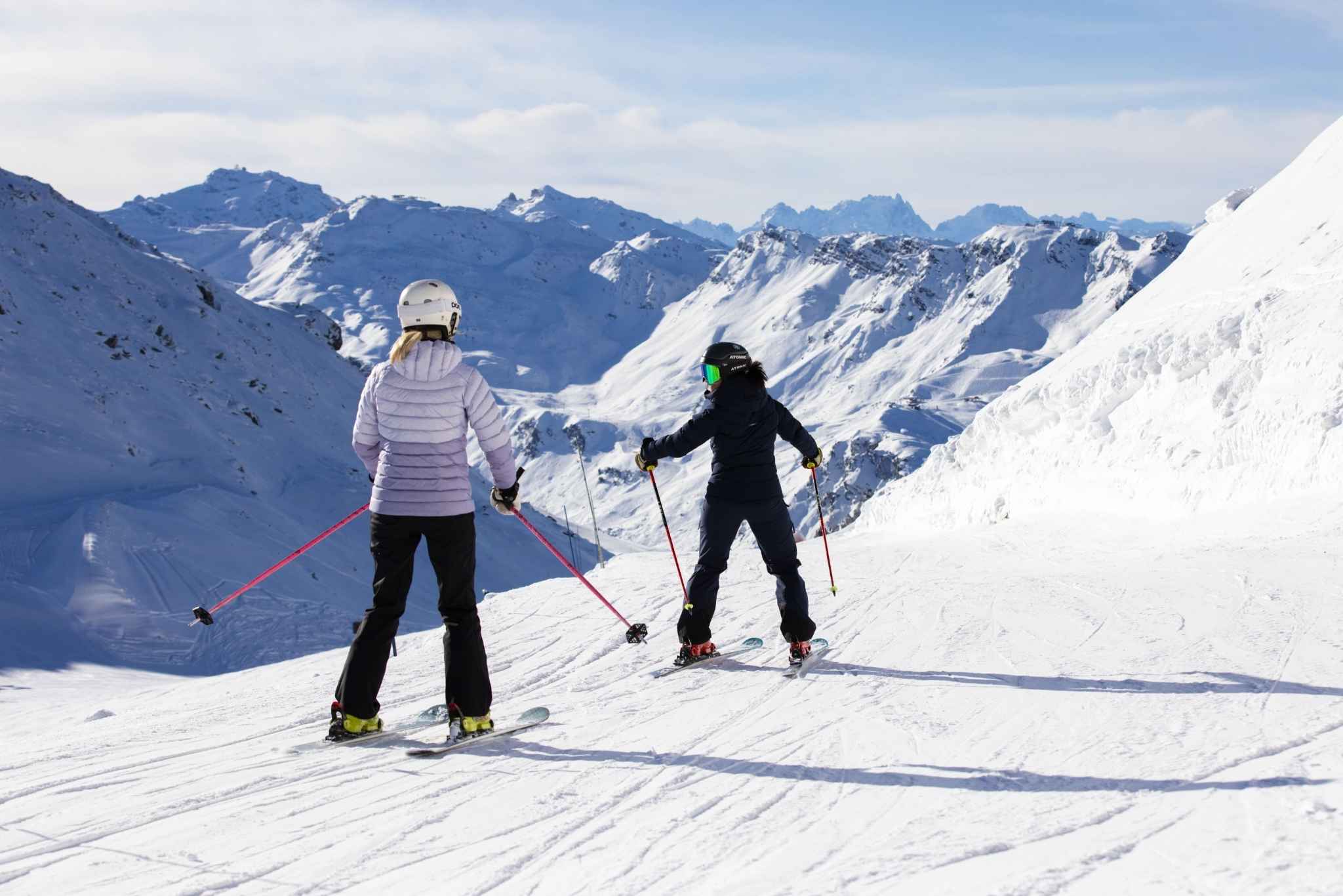 2 skiers admiring mountain views
